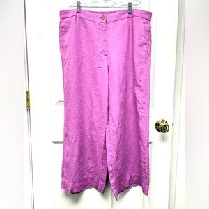 J.Jill Love Linen Pants Pink Purple Slacks Cropped Elastic Waist Womens Size L